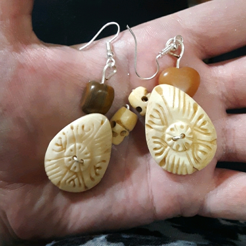 Natural bone and stone earrings